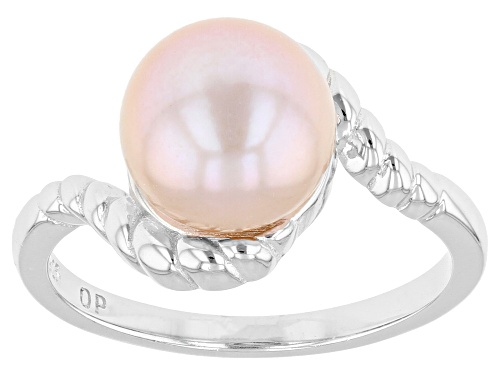 9mm Pink Cultured Freshwater Pearl Rhodium Over Sterling Silver Ring - Size 12