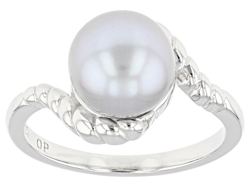 9mm Platinum Cultured Freshwater Pearl Rhodium Over Sterling Silver Ring - Size 12