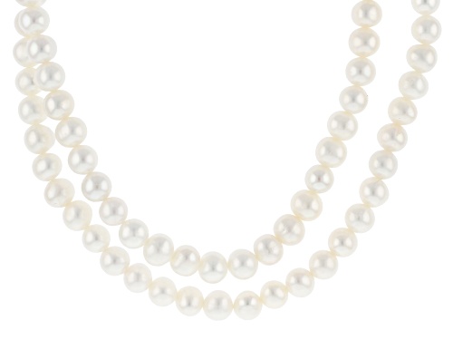 Photo of 6.5mm White Cultured Freshwater Pearl Rhodium Over Sterling Silver 18 Inch Multi Strand Necklace - Size 18