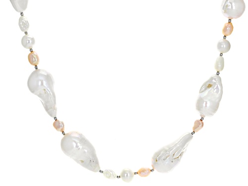 Genusis™ 13-16mm & 6-9mm Multi-Color Cultured Freshwater Pearl Rhodium Over Silver 36 Inch Necklace - Size 36