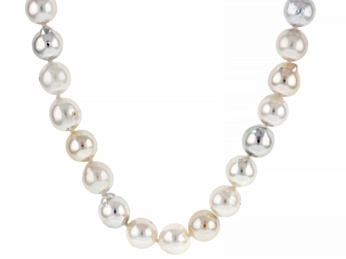 7.5-8mm Multi-Color Cultured Japanese Akoya Pearl Rhodium Over Sterling 20 Inch Strand Necklace - Size 20