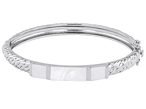 Photo of White Mother-of-Pearl Rhodium Over Sterling Silver Bangle Bracelet