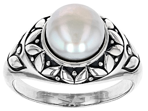 8-8.5mm White Cultured Freshwater Pearl Sterling Silver Ring - Size 7