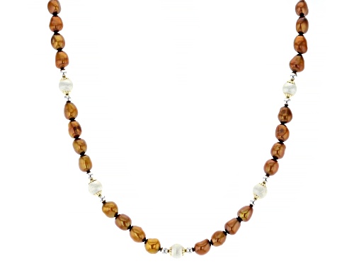 Photo of 7-8mm Cultured Freshwater Pearl Rhodium and 14K Yellow Gold Over Silver 18 Inch Necklace - Size 18