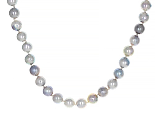 7mm Platinum Cultured Japanese Akoya Pearl Rhodium Over Sterling Silver 18 Inch Necklace - Size 18