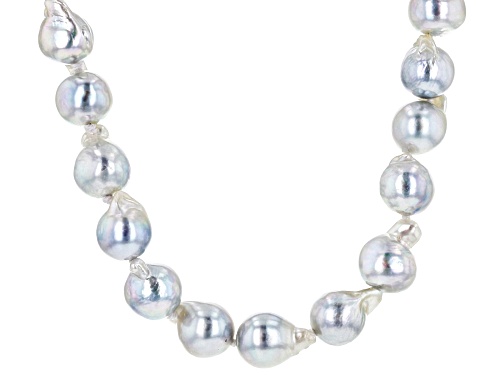 Photo of 8mm Platinum Cultured Japanese Akoya Pearl Sterling Silver 18 Inch Necklace - Size 18
