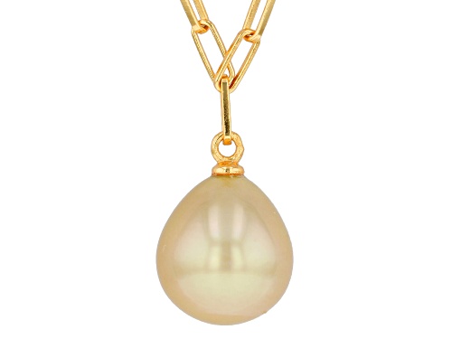 10.5mm Golden Cultured South Sea Pearl 18k Yellow Gold Over Sterling Silver Necklace