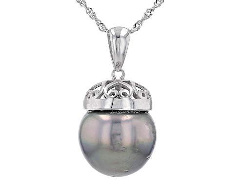 Photo of 13-14mm Cultured Tahitian Pearl Rhodium Over Sterling Silver Pendant With Chain