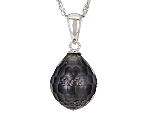 11-12mm Black Cultured Tahitian Pearl Rhodium Over Sterling Silver Pendant With Chain