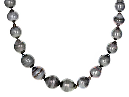 8-10mm Platinum Cultured Tahitian Pearl Rhodium Over Sterling Silver 18 Inch Strand Necklace - Size 18