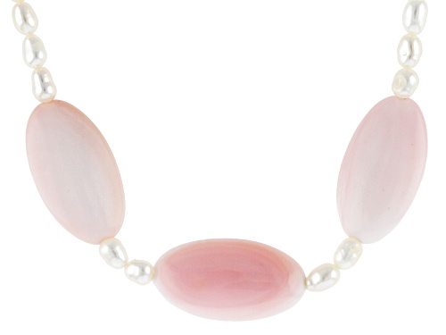3-4mm Cultured Freshwater Pearl and Pink Conch Shell 18k Yellow Gold Over Silver Necklace