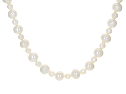 6-10mm White Cultured Freshwater Pearl Rhodium Over Sterling Silver 22 Inch Necklace - Size 22