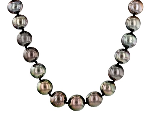 8-10mm Cultured Tahitian Pearl Rhodium Over 14k White Gold 18 Inch Strand Necklace - Size 18