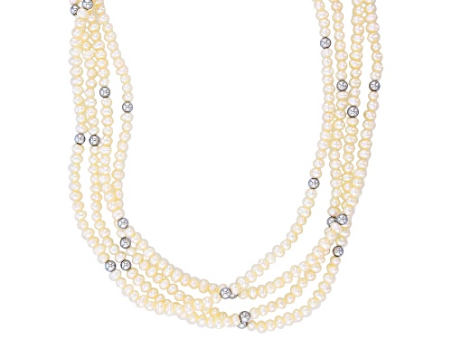 Photo of 4-5mm White Cultured Freshwater Pearl And Hematine Rhodium Over Sterling Silver Multi Row Necklace - Size 18