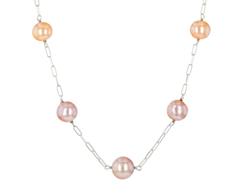 Genusis™ 10-11mm Multi-Color Cultured Freshwater Pearl Rhodium Over Sterling Silver Station Necklace - Size 18