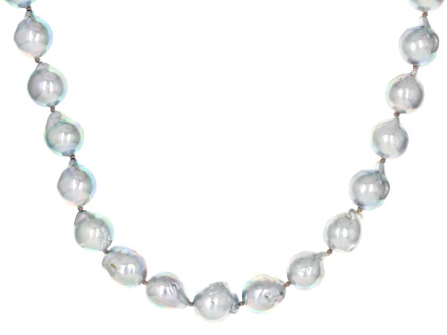 Photo of 10-11mm Platinum Cultured Japanese Akoya Rhodium Over Sterling Silver 18 Inch Strand Necklace - Size 18