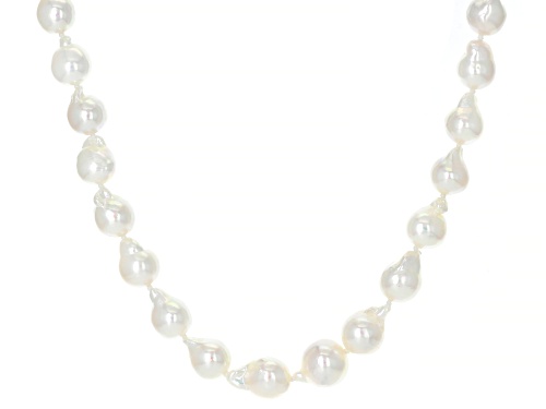 6-10mm White Cultured Akoya Pearl Rhodium Over Sterling Silver 18 Inch Strand Necklace - Size 18