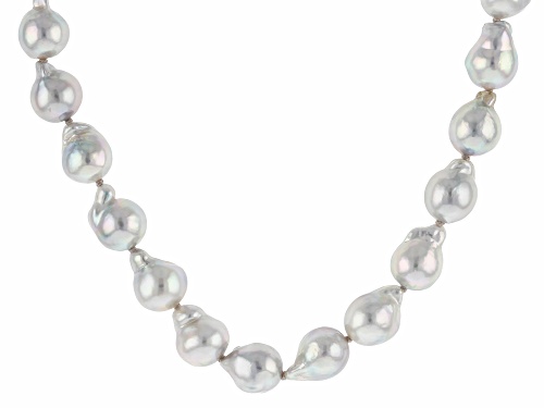 7-8mm Platinum Cultured Japanese Akoya Pearl Rhodium Over Sterling Silver 18 Inch Necklace - Size 18