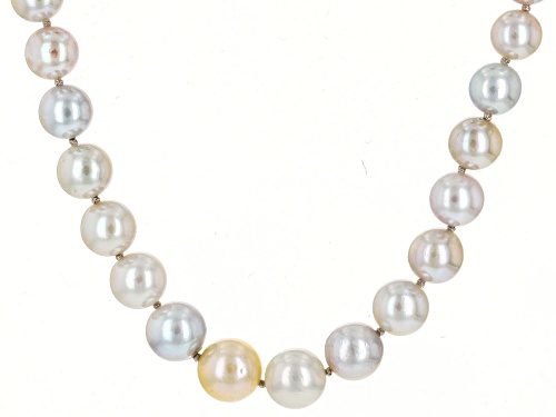 6-10mm Multi-Color Cultured Japanese Akoya Pearl Rhodium Over Sterling Silver 18 Inch Strand - Size 18