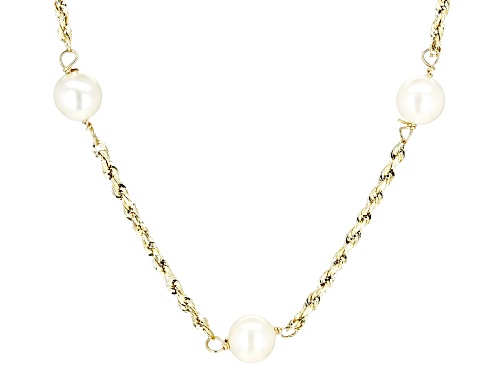 5.5-6mm White Cultured Freshwater Pearl 10k Yellow Gold 18 Inch Station Necklace - Size 18