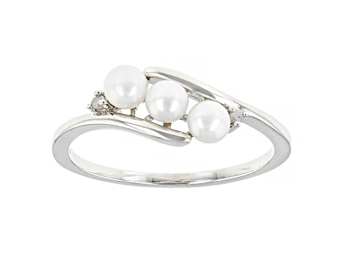 3.5-4mm White Cultured Freshwater Pearl And Diamond Accent Rhodium Over Sterling Silver Ring - Size 7