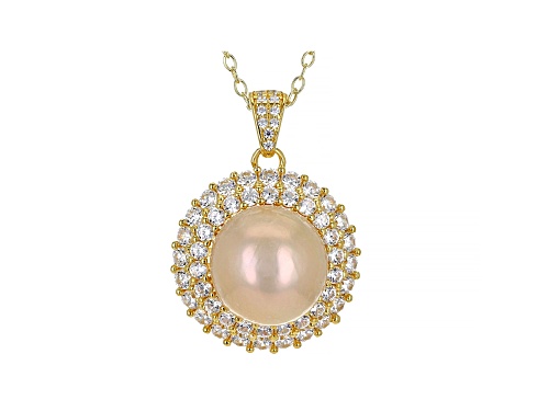11-12mm Peach Cultured Freshwater Pearl & 2.38ctw Bella Luce® 18k Yellow Gold Over Silver Pendant