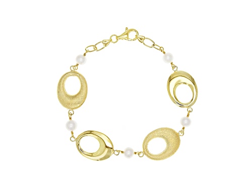 6-7mm White Cultured Freshwater Pearl 18k Yellow Gold Over Sterling Silver Bracelet