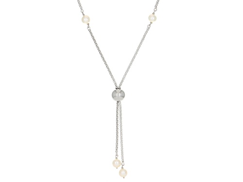 6-7mm White Cultured Freshwater Pearl Rhodium Over Sterling Silver 20-inch Necklace - Size 20