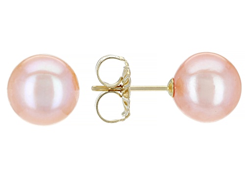 8-9mm Pink Cultured Freshwater Pearl 14k Yellow Gold Stud Earrings