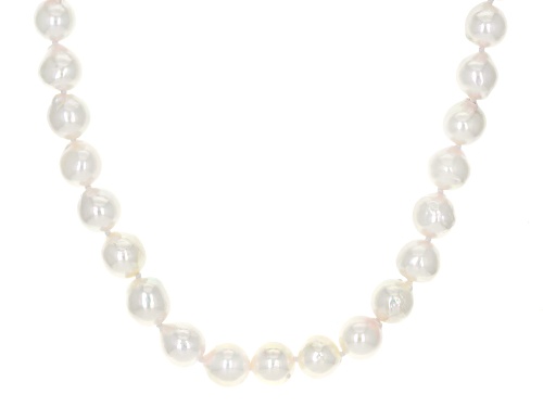 8mm White Cultured Japanese Akoya Pearl Rhodium Over Sterling Silver 18 Inch Necklace - Size 18