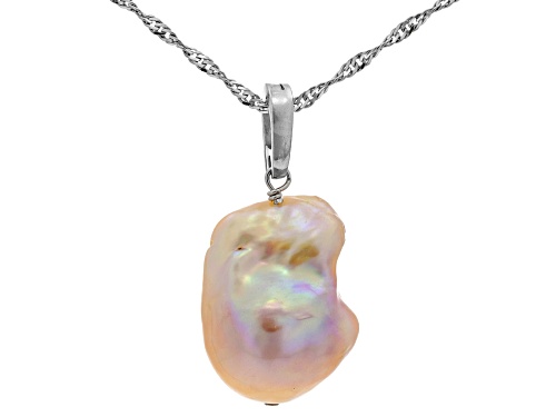 Genusis™ 13-15mm Pink Cultured Freshwater Pearl Rhodium Over Sterling Silver Pendant And Chain