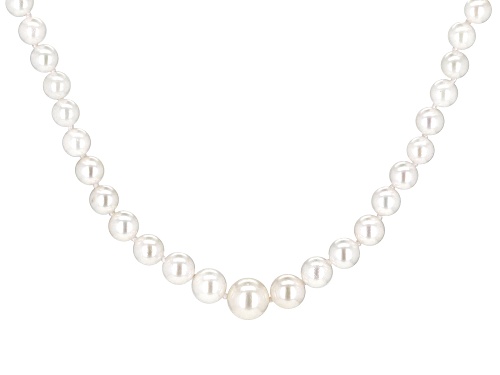 3-7mm White Cultured Japanese Akoya Pearl Rhodium Over Sterling Silver 18 Inch Necklace - Size 18