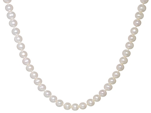 7-8mm White Cultured Freshwater Pearl Rhodium Over Sterling Silver 28 Inch Necklace - Size 28