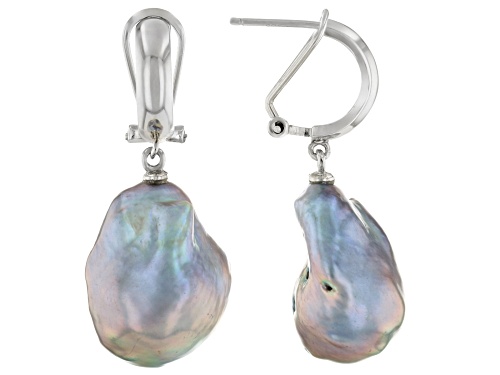 Genusis™ 14mm Platinum Cultured Freshwater Pearl Rhodium Over Sterling Silver Earrings