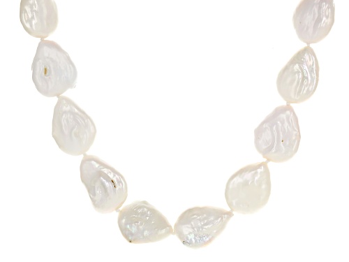 14-16mm White Cultured Freshwater Pearl Rhodium Over Sterling Silver 20 Inch Necklace - Size 20