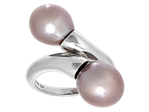 Genusis™ 10mm Pink Cultured Freshwater Pearl Rhodium Over Sterling Silver Bypass Ring - Size 9
