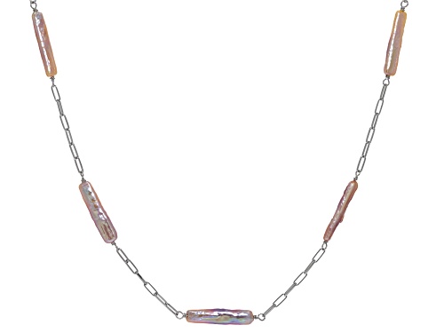 Multi-Color Cultured Freshwater Pearl Rhodium Over Sterling Silver Station Necklace - Size 20