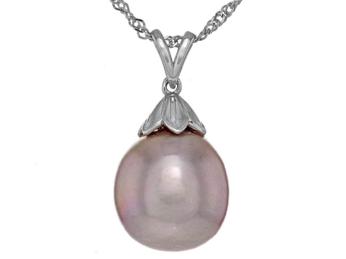 Genusis™ 14mm Pink Cultured Freshwater Pearl Rhodium Over Sterling Silver Pendant And Chain