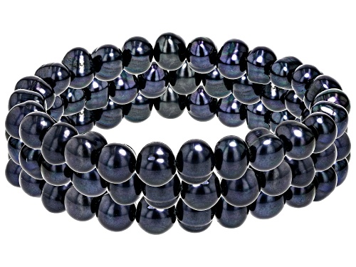 7.5-8.5mm Black Cultured Freshwater Pearl Stretch Bracelet Set Of Three
