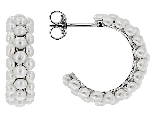 2.5-3mm White Cultured Freshwater Pearl Rhodium Over Sterling Silver Hoop Earrings
