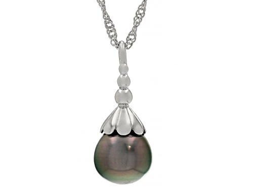 10mm Cultured Tahitian Pearl Rhodium Over Sterling Silver Pendant with Chain