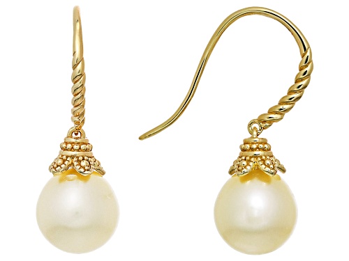 10mm Golden Cultured South Sea Pearl 18k Yellow Gold Over Sterling Silver Earrings