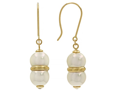 7-8mm White Cultured Japanese Akoya Pearl 18k Yellow Gold Earrings