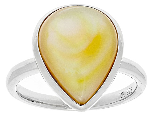 16x12mm Pear Shaped Golden South Sea Mother Of Pearl Rhodium Over Sterling Silver Ring - Size 12