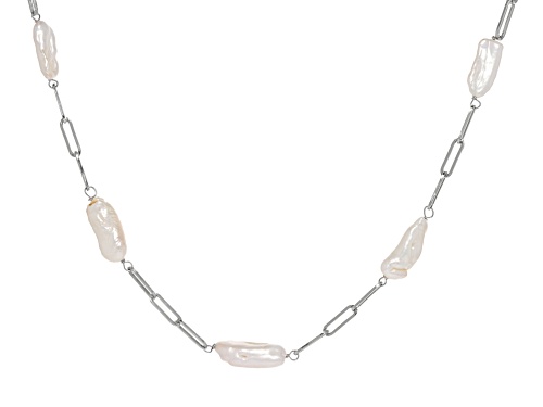4-7mm White Cultured Freshwater Pearl Rhodium Over Sterling Silver Necklace - Size 18