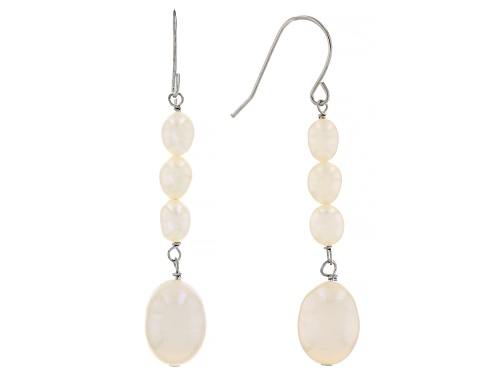 5-6mm and 11-12mm White Cultured Freshwater Pearl Rhodium Over Sterling Silver Earrings