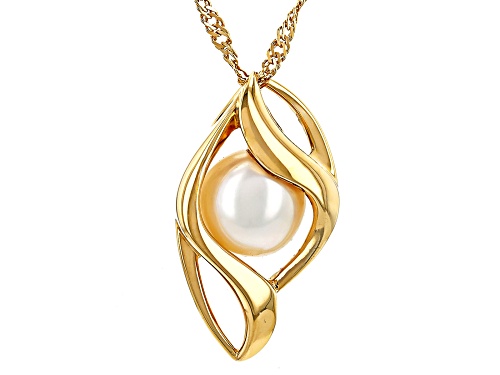 8-9mm White Cultured Freshwater Pearl 18k Yellow Gold Over Sterling Silver Pendant with Chain