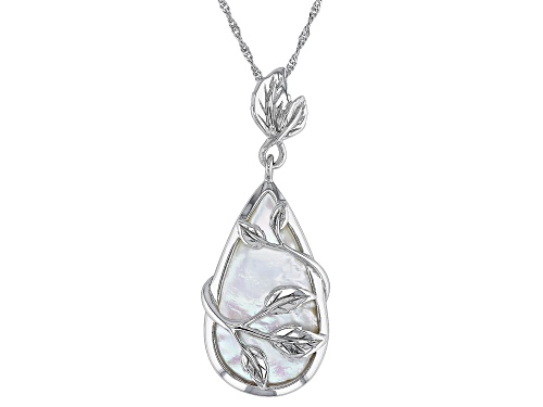 16x28mm White South Sea Mother-of-Pearl Rhodium Over Sterling Silver Pendant