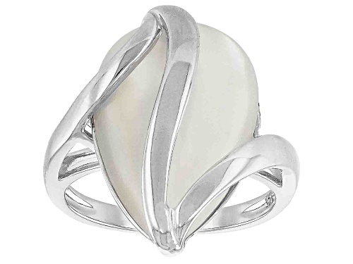 21x14mm White South Sea Mother-of-Pearl Rhodium Over Sterling Silver Ring - Size 6