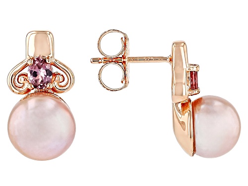 8.5-9mm Purple Cultured Freshwater Pearl & Purple Spinel 18k Rose Gold over Sterling Silver Earrings